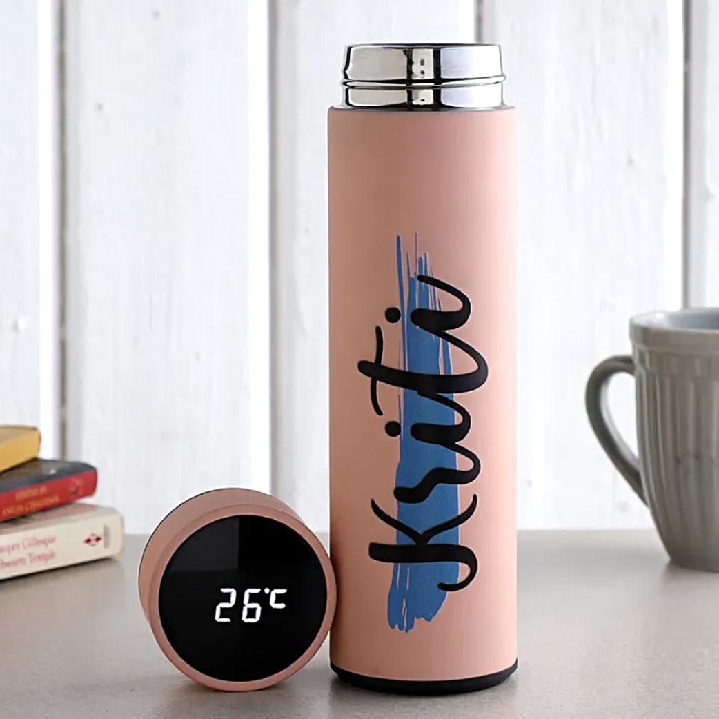 Illuminate Your Hydration: The Personalized Pink LED Temperature Bottle