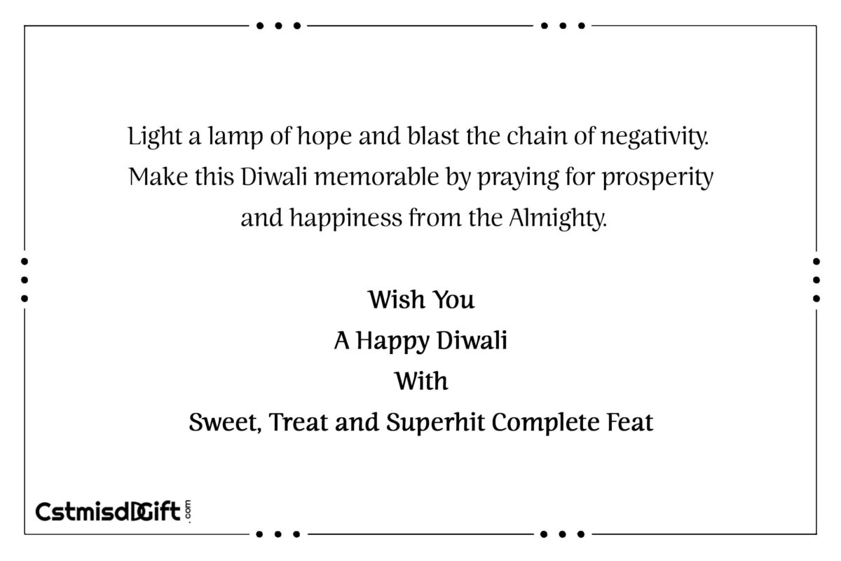 Light a lamp of hope and blast the chain of negativity. Make this Diwali memorable by praying for prosperity and happiness from the Almighty. Wish You A Happy Diwali With Sweet, Treat and Superhit Complete Feat